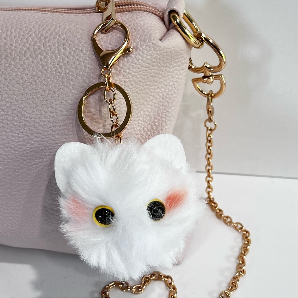 White and Pink Cat 🐈 Bag Charm Keychain Accessory